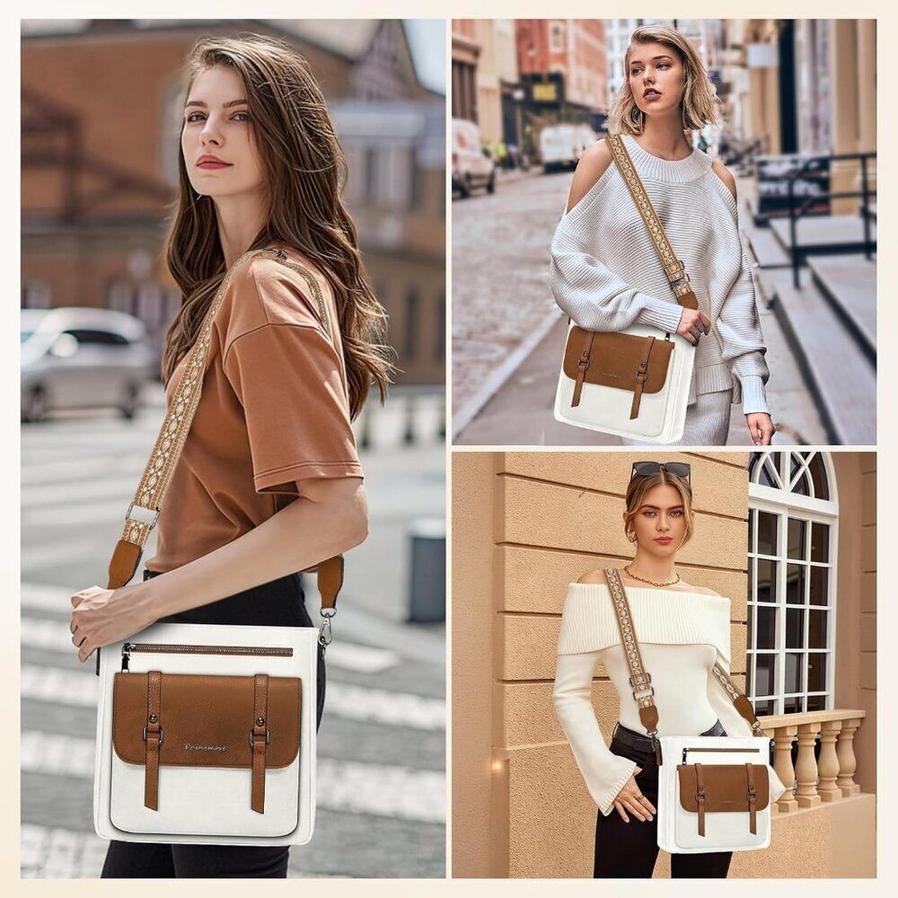 Women’s White and Brown Leather Waterproof Travel Crossbody and Shoulder Bags - Picture 6 of 6